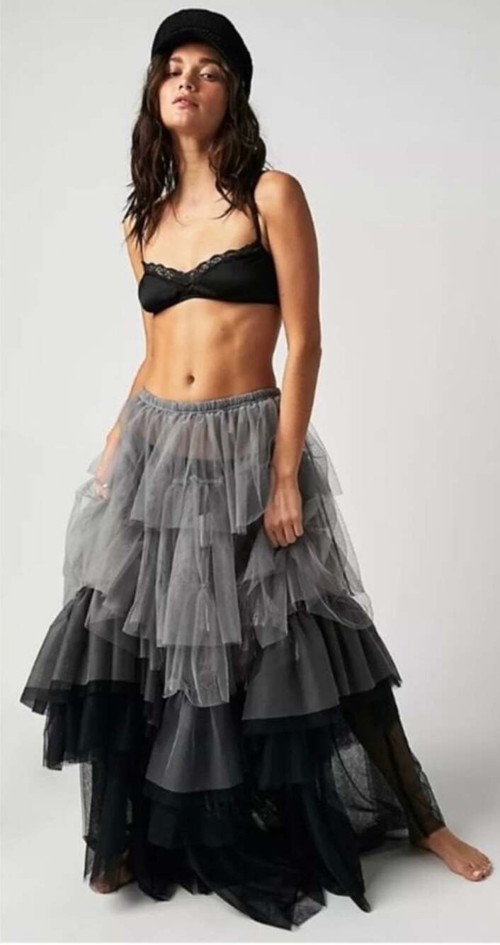 Free People Tulle Much Half Maxi Skirt Ombre Gray Black Tiered Ruffle Tulle S - Picture 2 of 8